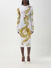 Versace Jeans Couture Chain Couture Long Sleeve Bodycon Midi Dress In White