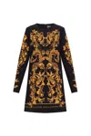 Versace Jeans Couture Baroque-print Long-sleeve Midi Dress In Multi