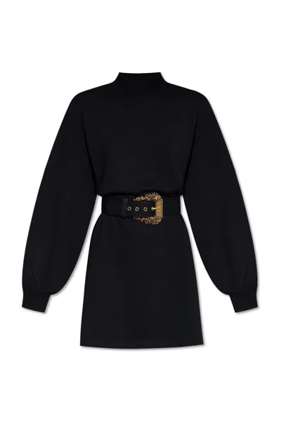 Versace Jeans Couture Baroque Buckle Sweatshirt Dress In Black