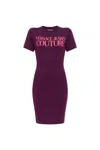 Versace Jeans Couture Dress With Printed Logo In Burgundy