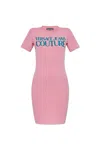 Versace Jeans Couture Dress With Printed Logo In Pink