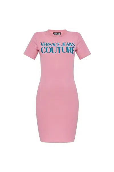 Versace Jeans Couture Dress With Printed Logo In Pink