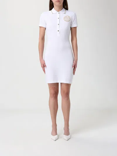 Versace Jeans Couture Button Embroidered Midi Dress In White