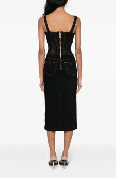 Versace Jeans Couture Contrast-stitching Denim Dress In Black