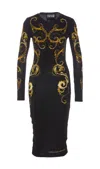 Versace Jeans Couture Watercolour Couture-print Midi Dress In Black