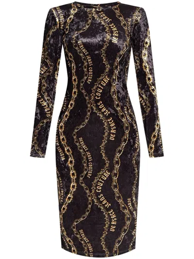 Versace Jeans Couture Black Chain Couture Velvet Midi Dress