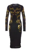 Versace Jeans Couture Watercolour Couture-print Midi Dress In Black