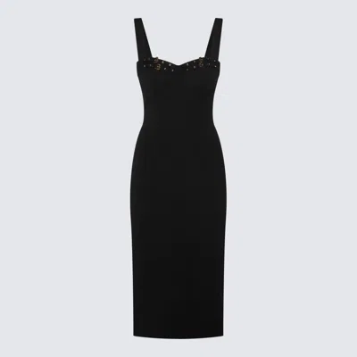 Versace Jeans Couture Elegant Midi Dress With Structured Bodice And Decorative Hardware In Black