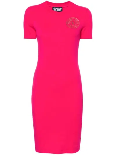 Versace Jeans Couture Logo-print Stretch-cotton Minidress In Pink
