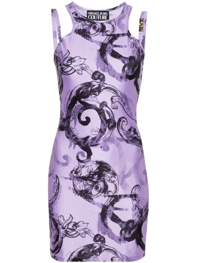 Versace Jeans Couture Purple Printed Midi Dress In Violet