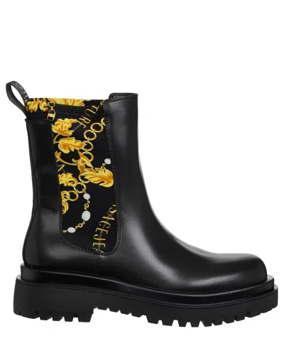 Versace Jeans Couture Baroque-print Ankle Boots In Black