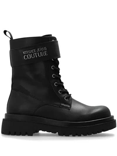Versace Jeans Couture Logo Plaque Black Ankle Boot