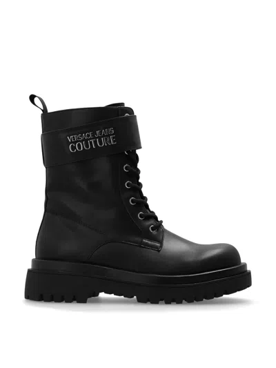 Versace Jeans Couture Drew Logo Combat Boots In Black
