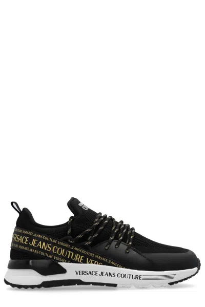 Versace Jeans Couture Dynamic Logo-strap Round-toe Trainers In Black