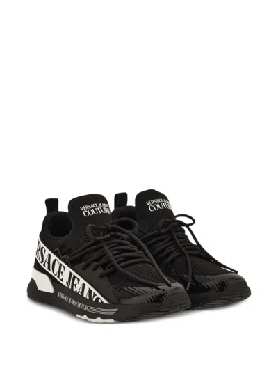 Versace Jeans Couture Black Mesh Glossy Overlays Sneakers In Multi