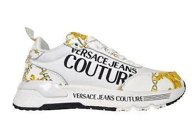 Pre-owned Versace Jeans Couture Dynamic Women's Sneakers Shoes White Gold Nylon 75va3sa3 In White-gold
