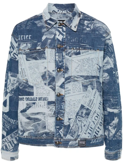 Versace Jeans Couture Magazine-print Denim Jacket In Blue Fabric