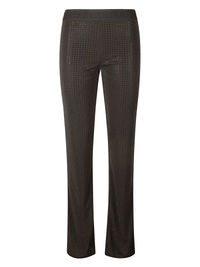 Versace Jeans Couture Elastic Logo Waist Embellished Trousers In Black
