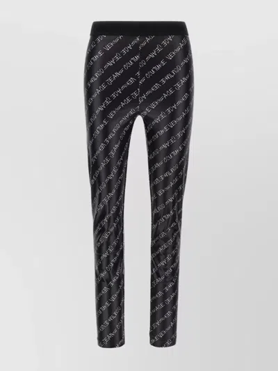 Versace Jeans Couture Elastic Waistband Logo Print Stretch Fit Leggings In Black