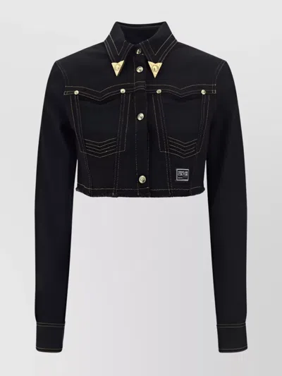 Versace Jeans Couture Embellished Collar Cotton Crop Shirt In Multi