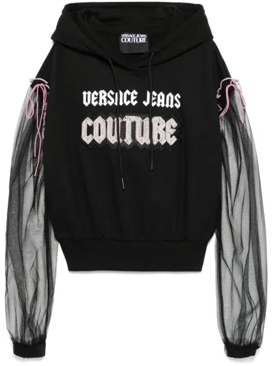 Versace Jeans Couture Embellished Gothic Logo Hoodie In Black
