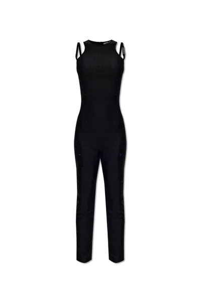 Versace Jeans Couture Embellished Halterneck Sleeveless Jumpsuit In Black