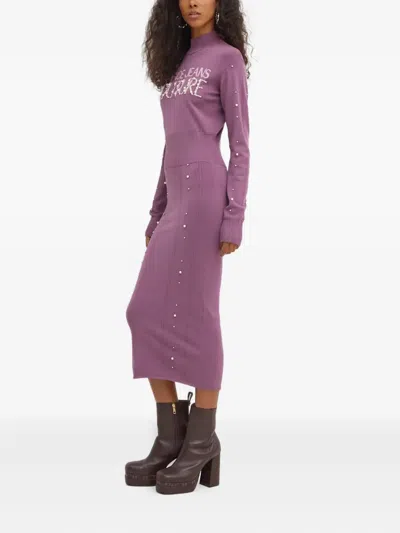 Versace Jeans Couture Embellished Lettering Midi Dress In Purple