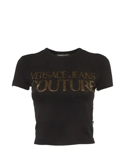Pre-owned Versace Jeans Couture Embellished Logo T-shirt In Black