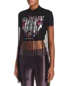 Versace Jeans Couture Embellished Printed Fringe Tee In Black