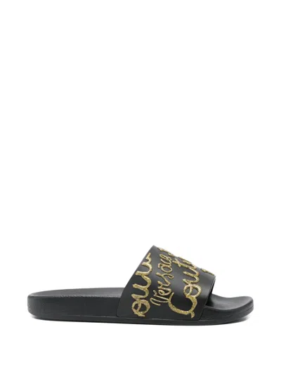 Versace Jeans Couture Embossed Slides In Black