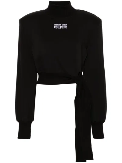 Versace Jeans Couture Embroidered-logo Cotton Sweatshirt In Black