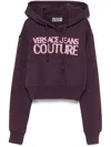Versace Jeans Couture Embroidered-logo Cropped Hoodie In Black