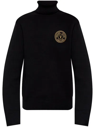 Versace Jeans Couture Embroidered-logo Sweater In Gold
