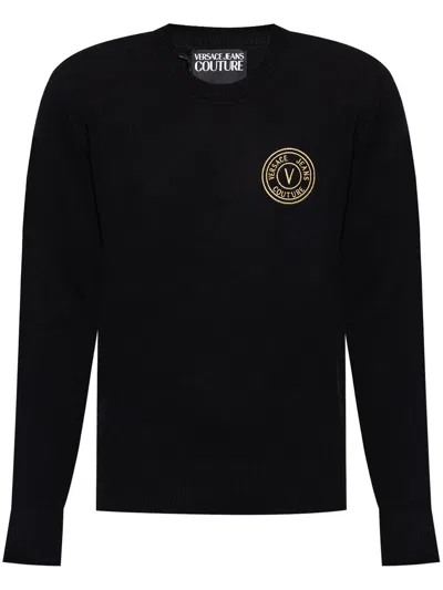 Versace Jeans Couture Embroidered-logo Sweater In Black