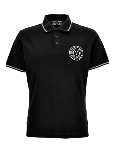 Versace Jeans Couture Embroidered-logo Tipped Polo Shirt In Black