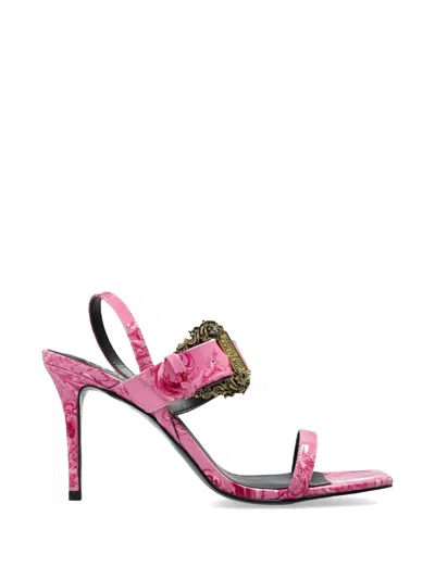 Versace Jeans Couture Emily Buckle Patterned Heeled Sandals In Pink