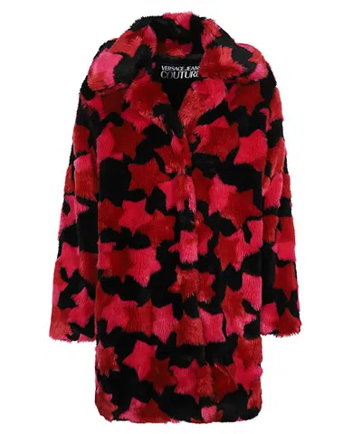 Versace Jeans Couture Faux Fur Coat In Red