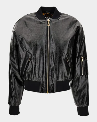 Versace Jeans Couture Faux Leather Bomber Jacket In Black