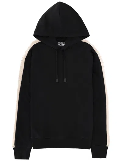 Versace Jeans Couture Hooded Logo Sweatshirt Drawstring Ribbed Cuffs Hem In Brown