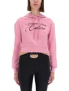 Versace Jeans Couture Cropped Sweatshirt With Logo In Pink