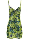 Versace Jeans Couture Fitted Green Dress With Floral Patterns In Green