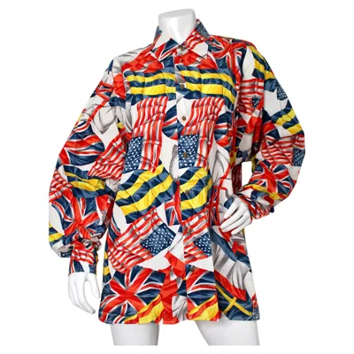 Pre-owned Versace Jeans Couture Flag Print Cotton Button-up Shirt Circa 1990s In Sand