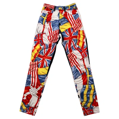 Pre-owned Versace Jeans Couture Flag Print Cotton Pants Circa 1990s In Sand