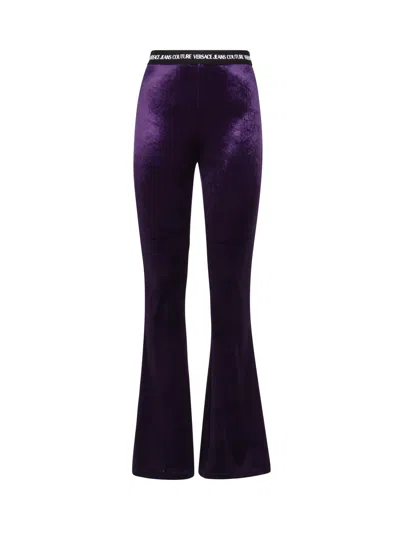 Versace Jeans Couture Flared Trousers With Logo Band In Viola