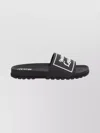 Versace Jeans Couture Flat Sole Open Toe Sandals With Wide Strap In Black