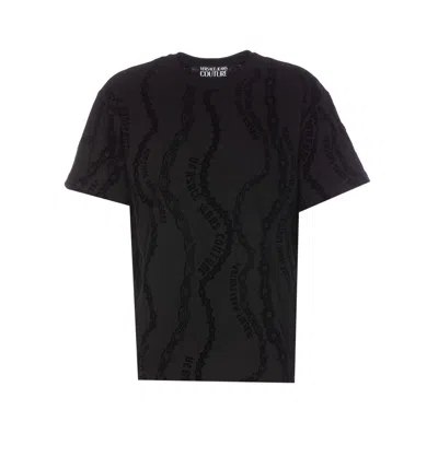Versace Jeans Couture Flocked Logo Crewneck T-shirt In Black