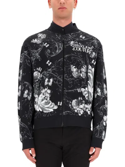 Versace Jeans Couture Floral Butterfly Cotton Fleece Bomber Jacket In Multi