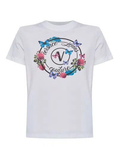 Versace Jeans Couture Floral-butterfly Print T-shirt In White