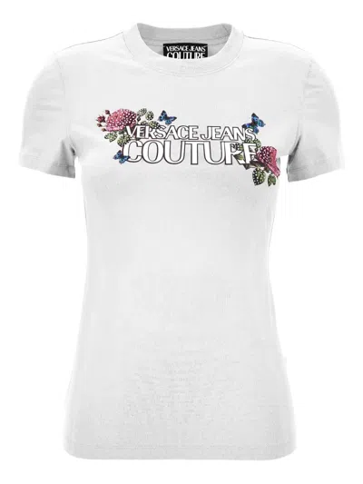 VERSACE JEANS COUTURE FLORAL-BUTTERFLY PRINT T-SHIRT