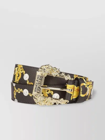 Versace Jeans Couture Floral Embellished Chain Belt In Black